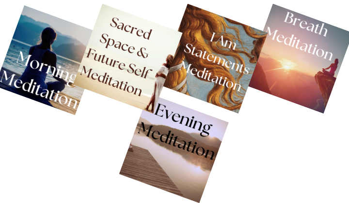 5 Meditation Covers: Morning and evening Meditation, Breath and Sacred Space Meditation, and I Am Statements