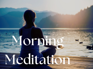 Woman is meditating on a dock at a lake as the sun is rising.