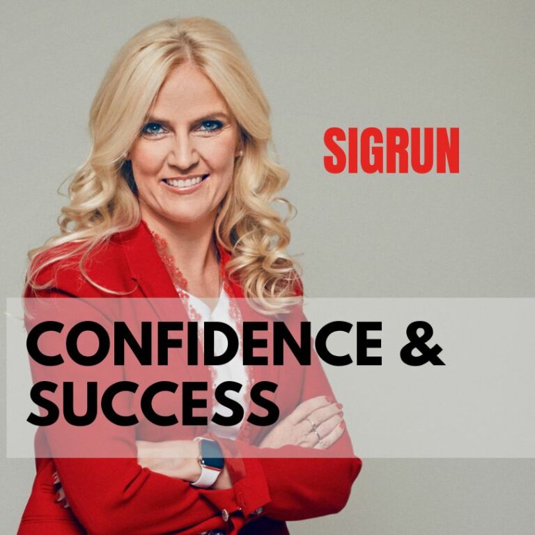 Woman with long blond hair wearing a red feminine blazer. The title reads Confidence & Success
