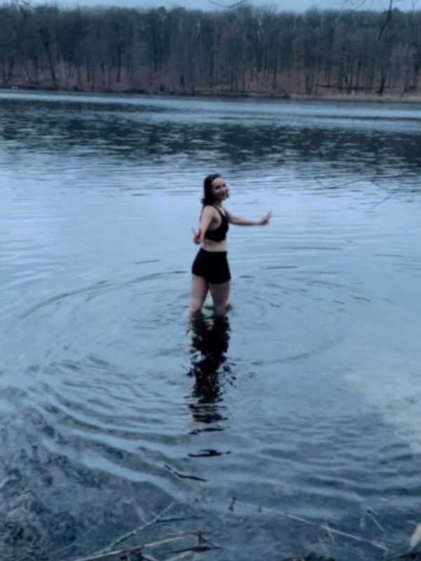 January review 2024: Woman entering the lake for a swim.