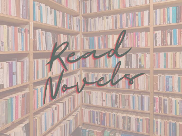 There's huge bookshelf, set as the background. The title reads: 'Read Novels'